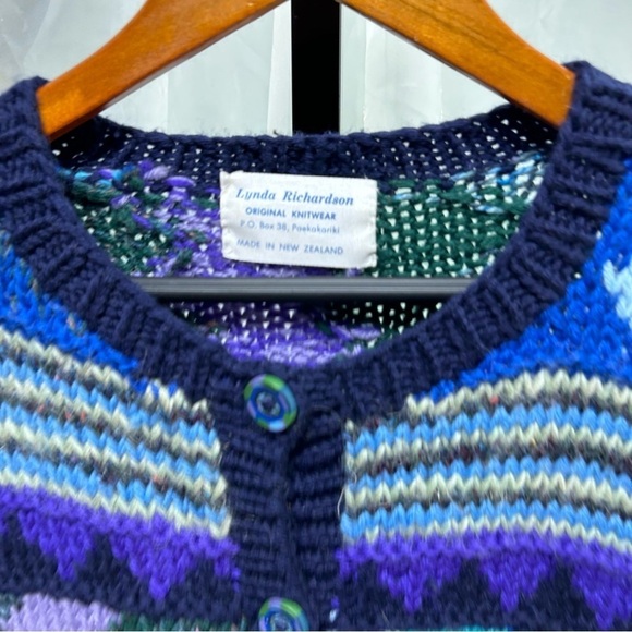 Handmade woven crochet chunky sweater fits XL/1X fair isle cardigan - Picture 5 of 11